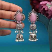 Pendientes jhumka piedras rosas 